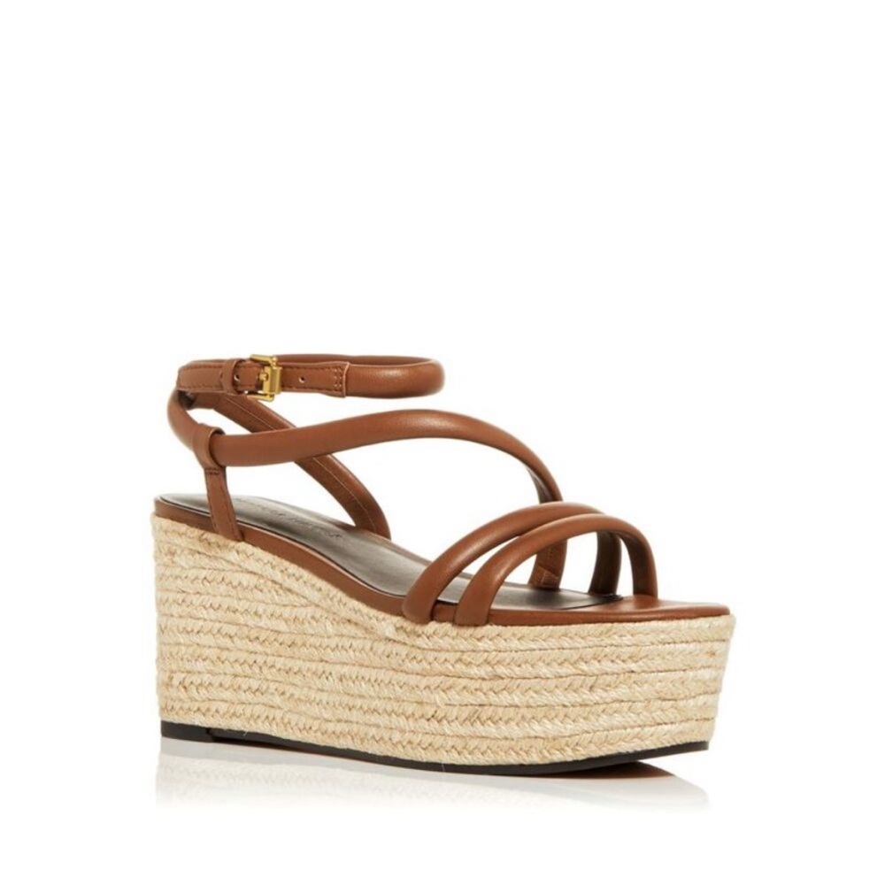 New! Rebecca Minkoff Leather Strappy Espadrille Platform Sandals - Brown